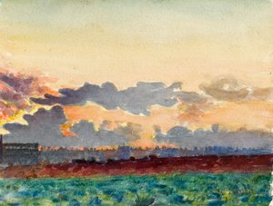 Zonsondergang over de velden